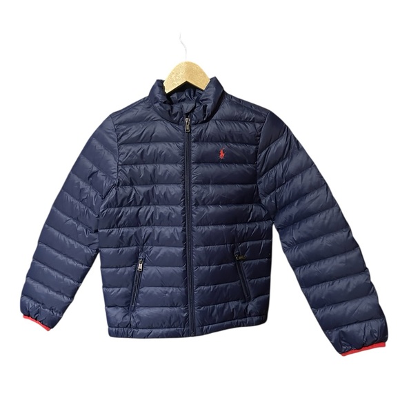 Polo Ralph Lauren Kids Quilted Down Puffer Jacket Navy | Red Interior Sz M NWT - Picture 4 of 7